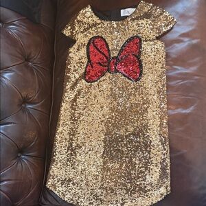 Disney Gold Sequin Dress with Red Bow